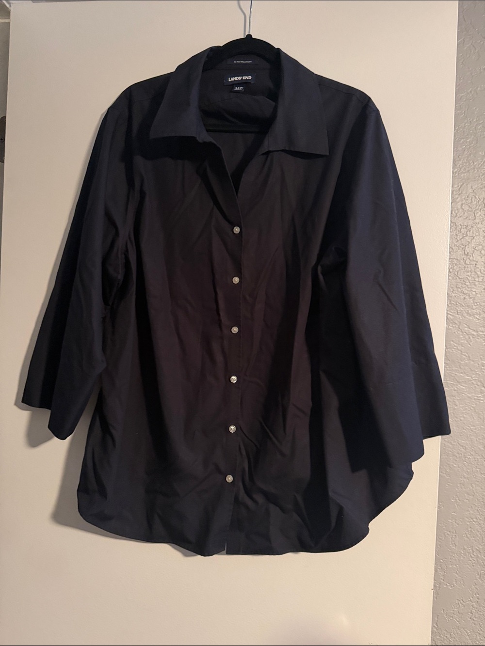 Lands' End Black Button-Down Shirt with Spread Collar Womens size 24W